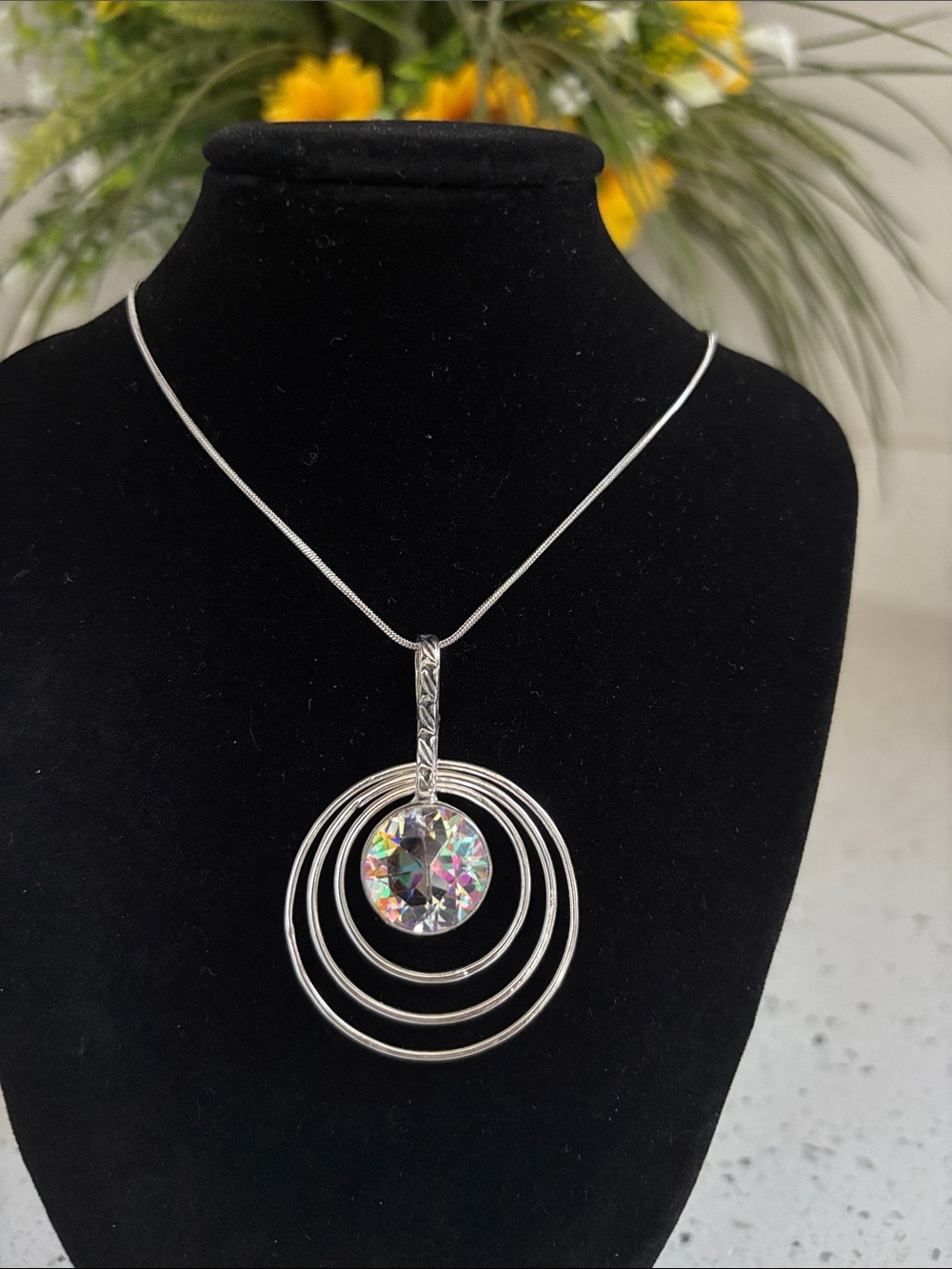 Sterling Silver Multi-Ring White Topaz Gemstone Pendant Necklace